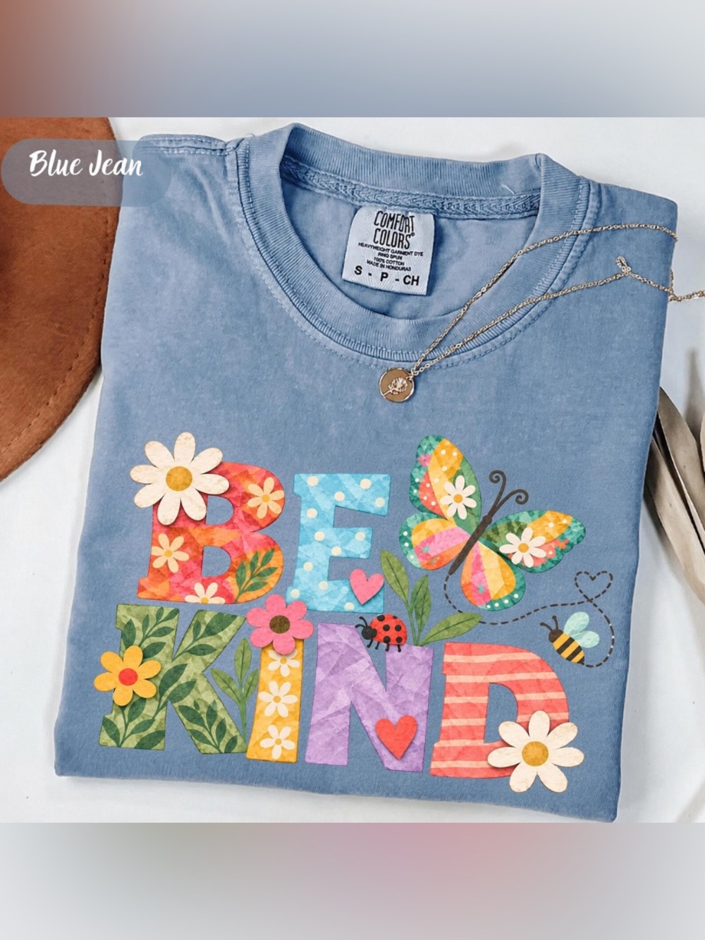 Comfort Colors Blue Jean 'Be Kind' Floral Graphic Tee